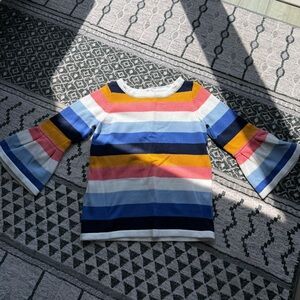 Janie and Jack Girls' Striped Bell Sleeve Top - Blue, Pink, Yellow, White